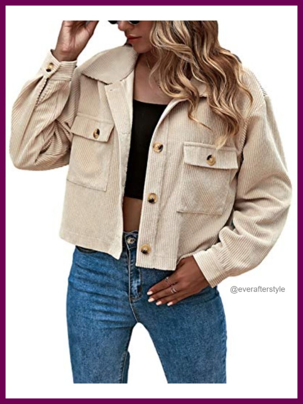 Cropped Corduroy Shacket Button Down Jacket Cotton Polyester Relaxed Fit